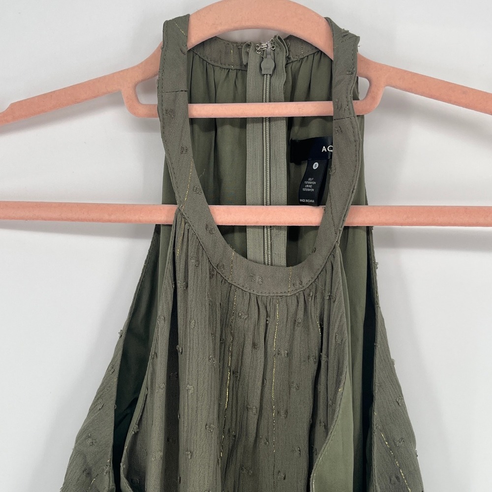 AQUA Olive Green Swiss Dot Halter Maxi Dress Side Cutout Boho Festival Prairie S - Picture 6 of 10